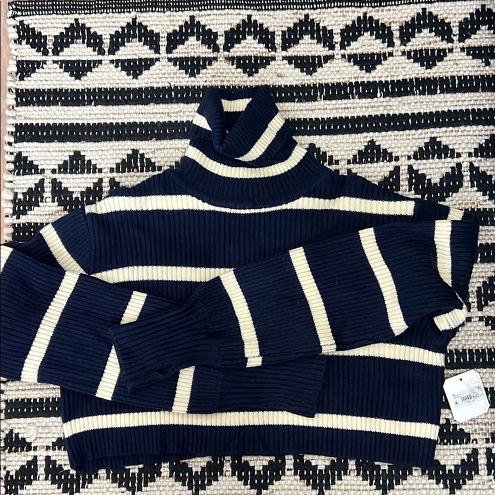 Striped Alter”d State Navy and Cream Turtleneck Sweater